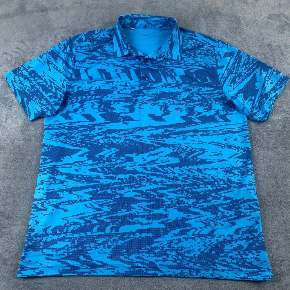 Under Armour Men XL Polo Shirt Blue HeatGear Loose Fit Short Slv‎ Digital Print